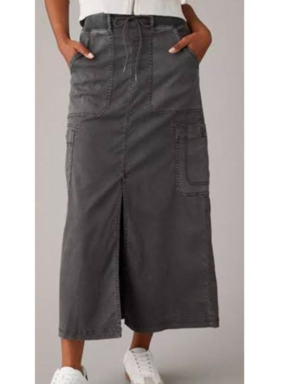 AE Dreamy Drape Linen-Blend Cargo Maxi Skirt